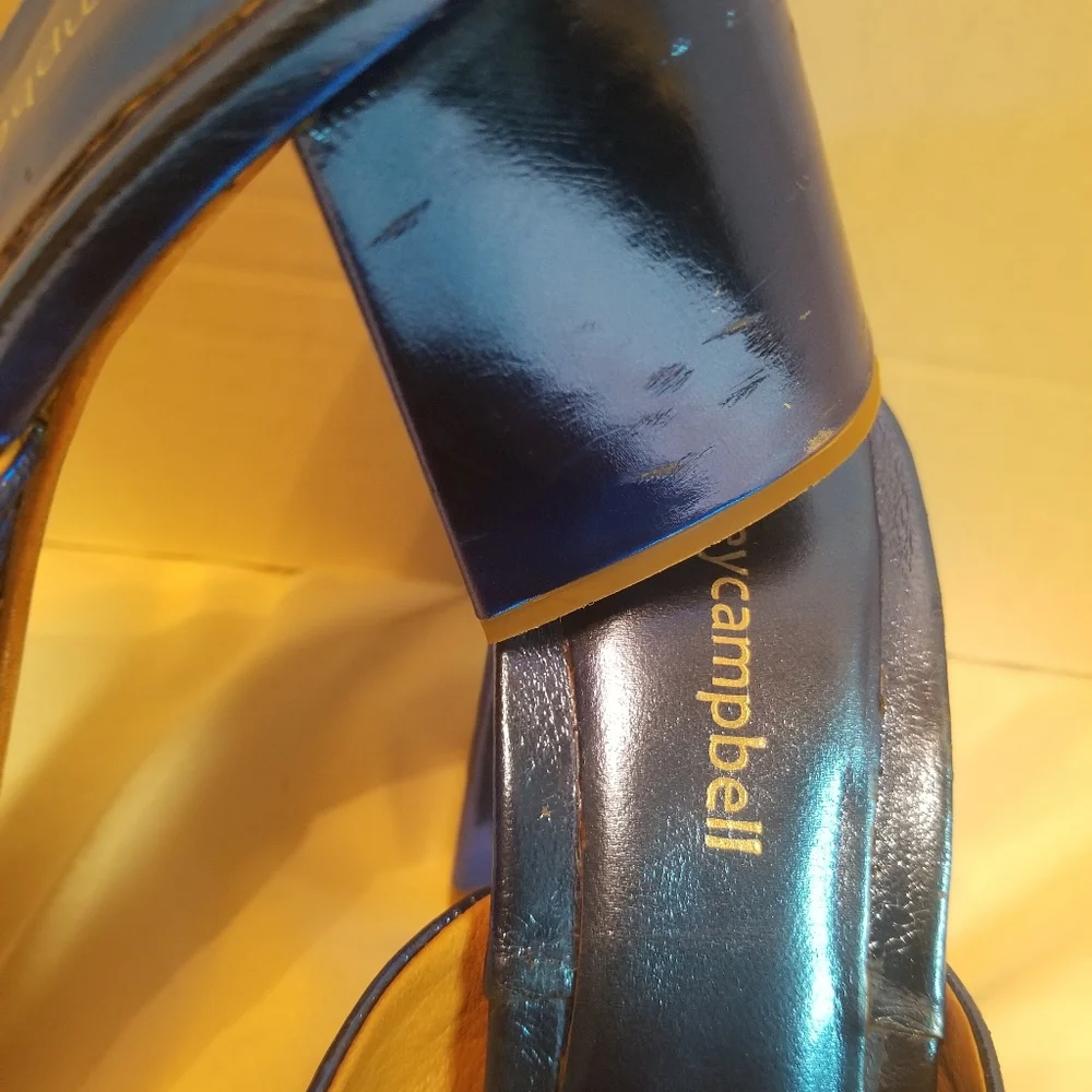 Jeffrey Campbell Metallic Blue Knotted Mule Heels